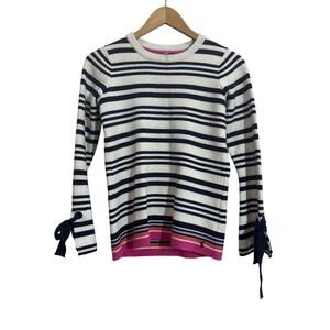 Joules Knitwear Women 2 Myanna Tie Navy Strip Sweater Chic Classic Preppy